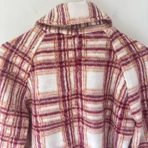 Avec Les Filles Plaid Zip Up Jacket Fleece White Pink Orange Shacket Cropped thumbnail 8