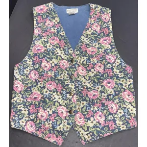 Vintage Banana Republic Safari & Travel Floral Cotton Denim Printed Jean‎ Vest M thumbnail 3