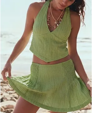 Free people drew pucker check set  thumbnail 1