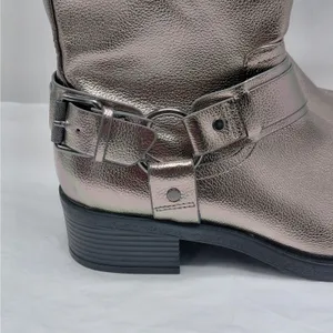 Dolce Vita Armonda Metallic Ankle Boots Womens 6 Silver Buckle Moto Biker Riding thumbnail 5