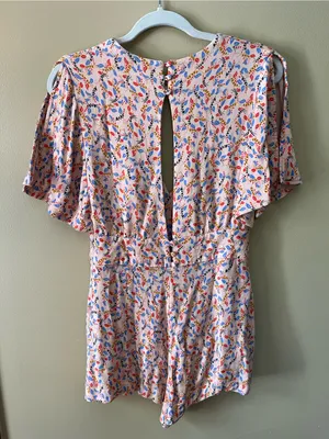 Free People Blush Pink Floral Print Romper with Blue & Red Accents thumbnail 12
