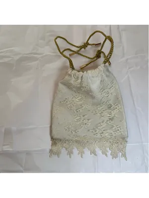 Vintage 70s cream lace elbow handbag gold handle coquette fairy Ren Fair cosplay thumbnail 2