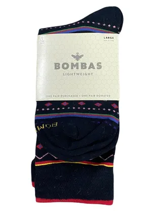 Bombas Black With Multicolor Geometric Lines Crew Socks Size Large thumbnail 1