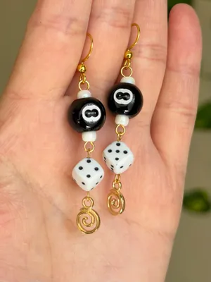 Handmade y2k funky grunge 8 ball dice swirl dangle earrings 🎲🖤💕 thumbnail 4