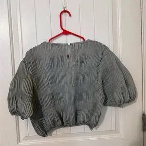 Zara Gray Puff Sleeve Crop Blouse thumbnail 2