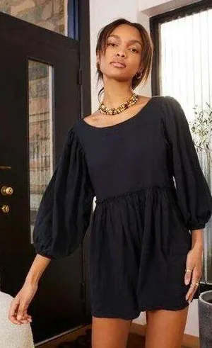 Free People Beach Beyond Obsessed Black Babydoll Romper thumbnail 1