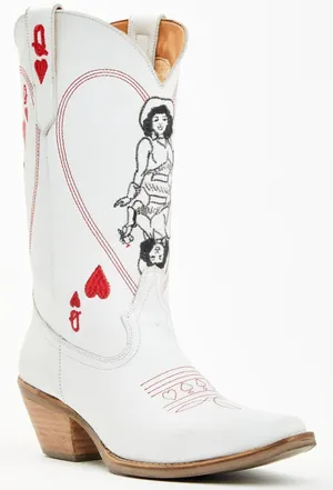 Dingo Queen Of Hearts‎ White and Red Western Heeled Boots thumbnail 1