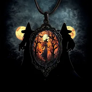 Retro Style Bat Witch Pendant Cameo‎ Black Pendant Necklace Gothic Vintage Style thumbnail 16