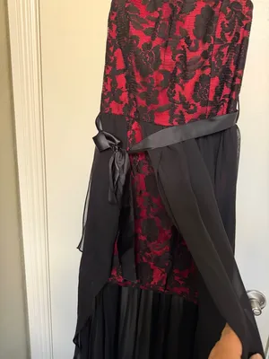Strapless Red and Black Lace Evening Dress thumbnail 2