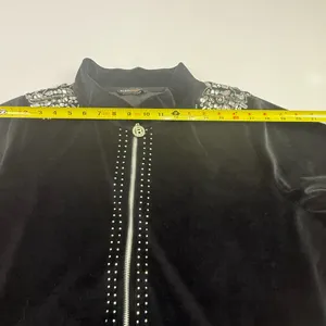 BCBGMAXAZRIA Embellished Velour Tracksuit Set Jacket & Pants Black 3X thumbnail 5