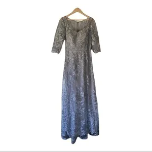 La‎ Femme Silver Embroidered Mesh A-Line Formal Gown Size 6 NWT Mother of Bride thumbnail 3