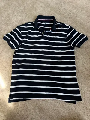 Tommy Hilfiger Navy Striped Polo Shirt Size Large thumbnail 2