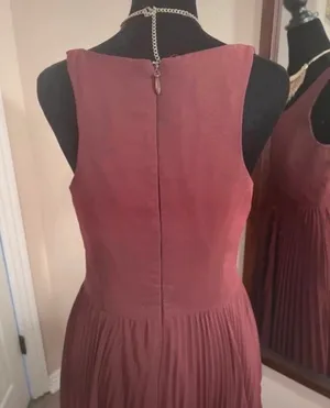 Azazie Sleeveless V-Neck Pleated Maxi Wedding Guest Dress in Burgundy thumbnail 4