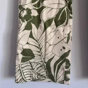 Zara Basic Olive Green and Cream Boho Floral Patterned Pants thumbnail 5
