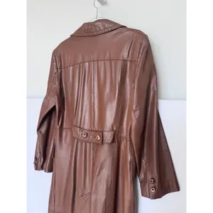 1970s The Tannery For Montgomery Ward Brown Leather Trench Coat M Long Coat thumbnail 7