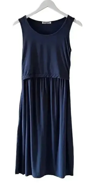 Bearsland Sleeveless Navy Blue Modal Midi Solid Womens Dress SZ S thumbnail 1