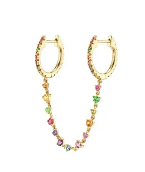 14K Gold Filled Colorful Zircon Dangle Hoop Earring. thumbnail 1