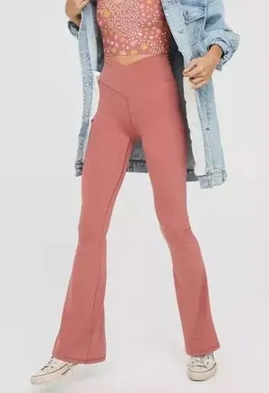 Aerie pink crossover flare leggings thumbnail 1