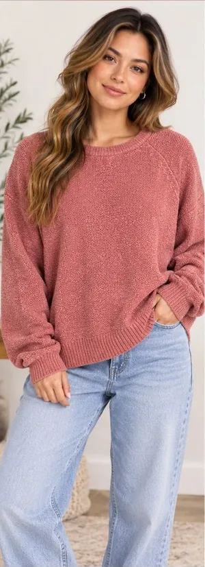 L.L.Bean Women’s XL Pink Cotton Textured Knit Crewneck Sweater Pullover thumbnail 1