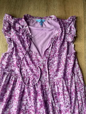 Draper James Purple Floral Ruffle Sleeve Tiered Mini Dress Size XS thumbnail 2
