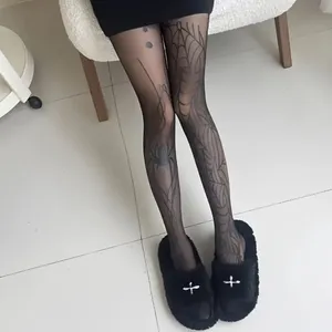 1 Pair of Women's Gothic Punk Spider Web Black Tights‎ thumbnail 6