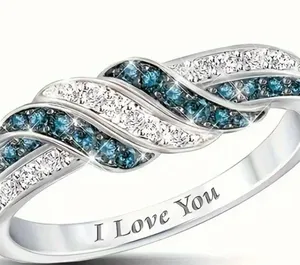 Gorgeous Stainless Steel “I Love You” Band with Zircon Diamonds Size 7 thumbnail 2