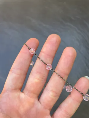 Vtg pink beaded silver necklace thumbnail 2