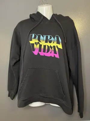Pura Vida Hoodie Womens Medium Black Pura Vida Logo Graphic Fleece Pullover thumbnail 2
