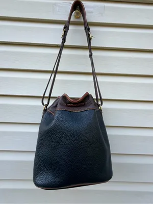 Vintage Dooney & Bourke All Weather Leather Black Brown Drawstring Bucket Bag thumbnail 9