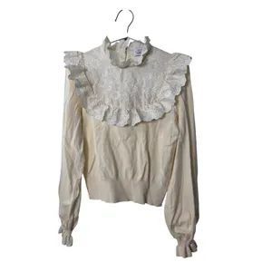 & Other Stories Sweater Cream Eyelet Lace Ruffle Bib Balloon Sleeve Paris Top thumbnail 2
