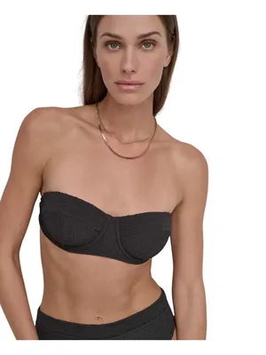 NEW DKNY Womens Textured Molded Balconette Bikini Top Swim DIMTS470 Black L thumbnail 8