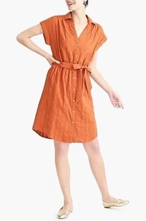 J. Crew Button Up‎ Stripe Short Sleeve Dress Burnt Orange Size Small thumbnail 1