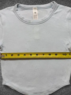 Lululemon Blue Ribbed Cropped Curved Hem Tee Size 0 thumbnail 6