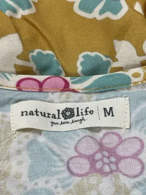 Natural Life Boho Floral Tassel Peasant Top M Mustard Teal Pink 3/4 Sleeve thumbnail 7