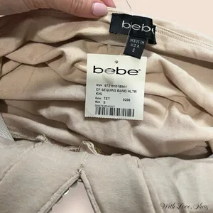 Y2K 2000s vintage deadstock Bebe tan and gold sequin halter top thumbnail 4