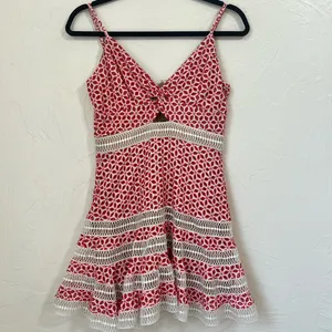 Bardot Camille Eyelet deep red Mini Dress size 6 thumbnail 2