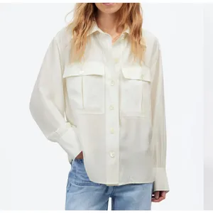 Madewell NEW 100% Silk Utility Pocket Button Up Shirt Women XL Cream Classic thumbnail 2