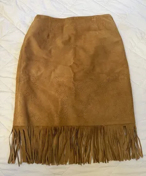 INC International Concepts Tan Suede Fringe Pencil Skirt thumbnail 1