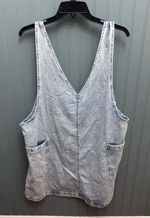 Aerie Womens XL Light Wash Denim Pinafore Dress Acid Wash V-Neck Mini Jumper thumbnail 1