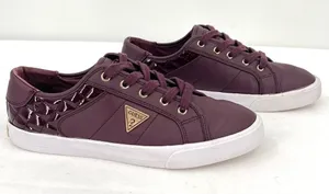 Guess Comly2 Burgundy Wine Red Quilted Lace Up Gold Logo Low Top Sneakers Size 8 thumbnail 1