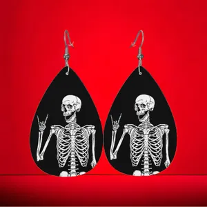 Gothic Skull‎ Faux Leather Teardrop Halloween Earrings Faux Fashion Jewelry thumbnail 11