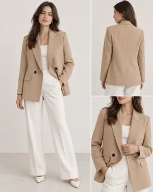 ZARA Beige Double Breasted Blazer XS Tailored Quiet Luxury Minimalist Chic City thumbnail 2