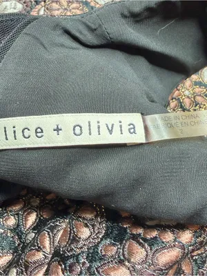Alice & Olivia Pacey Low V-Neck Metallic Brocade Jacquard Lantern Mini Dress 2 thumbnail 7