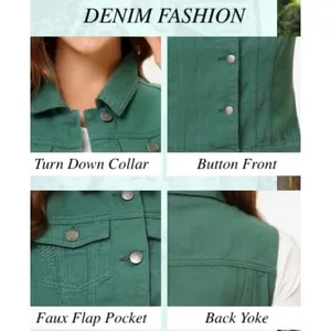 NWT Allegra K Fuchsia Denim Vest Button Front Flap Pocket Slim‎ XS thumbnail 4