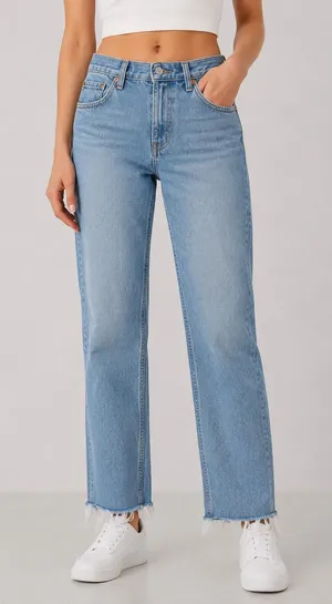 Abercrombie & Fitch 90s Straight Jeans 27/4 Mid Rise Raw Hem Light Wash thumbnail 1