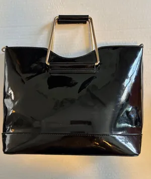 Black Patent Leather Shoulder Bag Has Gold Toned Handles Too!Very Good Condition thumbnail 1