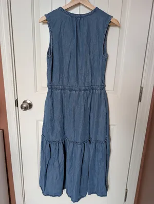 Lands' End Sleeveless Lyocell Tiered Midi Dress Small Blue thumbnail 2