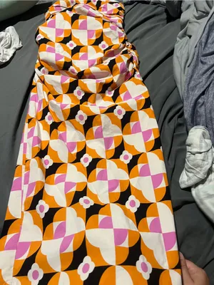 By Anthropologie Printed Strapless Slim Ruched Geometric Midi Dress thumbnail 13