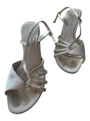 Touch of Nina Silver Rhinestone Kitten Heel Sandals Vintage Y2K Size 6 90s thumbnail 3