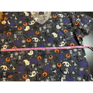Womens XL Zoe & Chloe Halloween Ghost Pumpkin Short Sleeve Vneck Scrubs Uniform thumbnail 5